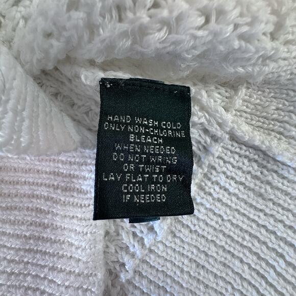 Lauren Ralph Lauren Sweater Women's sz L White Open Knit Linen Cotton Blend - Picture 5 of 7